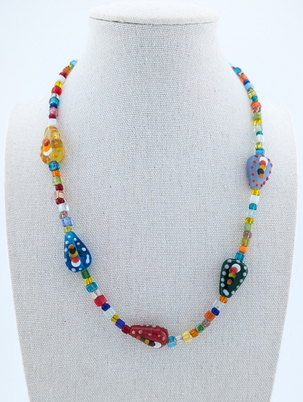 Lampwork Glass Bead Necklace - Artisan Upcycled Handmade Jewelry - D089
